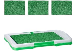 Relaxdays Aseo para Perro con 4 Empapadores Césped, Bandeja Sanitaria Cachorros, Plástico 5,5x45,5x33cm, Blanco/Verde
