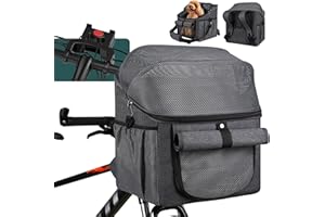LRUVDOX panier velo avant, 3 in 1 panier velo chien pliable, sac transport chat chien, sac de transport pour chien respirant, paniers vélo pour chiens avec adaptateur de guidon pour vélos et vélos électriques