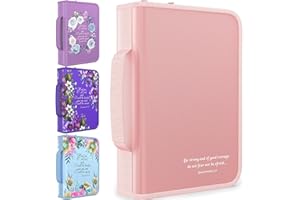 DEHITE Bible Covers for Women and Girls Large Medium Size - Bible Case Bag Fits Book 10.1 x 7 x 1.9 Inches - Pink Bible Carrying Holder with Pockets - Christian Confirmation Recovery Gift Accessories