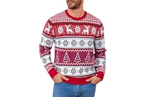 Leversic Męski świąteczny sweter zimowy sweter na Boże Narodzenie sweter z dzianiny okrągły dekolt renifer płatek śniegu dzianina S-XXL