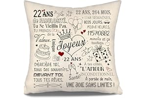 AOSUMIN 22 Ans de Fabulosité Housse de Coussin pour Anniversaire 22 Ans Fille Fils Sœur Amis Cousine Cousin Frère Petite Amie Cadeau d'anniversaire 22 Ans 10-100 Ans Housses de Coussin d'anniversaire (22-a)