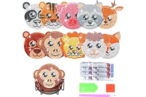 ANZRLE 10 piezas de posavasos de diamantes con soporte, manualidades para adultos, set de pintura de diamantes, posavasos de mandala para manualidades (animales)