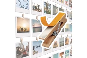 TOROS STORE 20 Pack Mini Self Adhesive Clips for Pictures - Beige Wood Clip Photo Holders for Wall, Poster Hanger, Photo Cards Hanging Display Board & Picture Boards, Artwork Photos Holders Hangers Room Decor