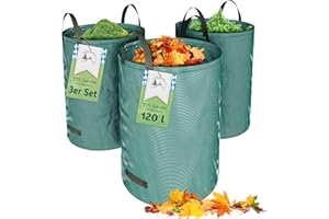 TTL COMMERCE TTL Garden Saco de jardín (3 unidades, 120 L, 4 asas de 150 gm², extra estable, robusto y plegable, juego de 3 unidades de 120 litros, bolsa de basura para césped, hojas, seto, desperdicios de