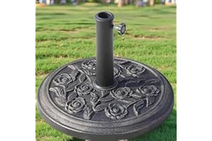 Meown Cast Iron Parasol Base – 9kg Decorative Garden Umbrella Stand with Adjustable Knob, Weatherproof Patio Parasol Holder for Outdoor Use, Decking & Lawn, Heavy Duty Floral Design