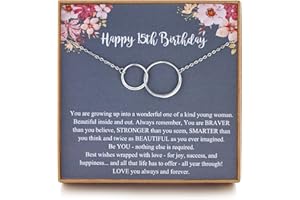 MUSIER PARIS Sweet 15th Birthday Gifts for Girls, 15 Year Old Girls Gifts, Birthday Gifts for her, Sterling Silver 2 Ring Birthday Necklace, Friendship Gifts Birthday Jewelry