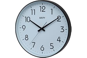 Unity Fradley nowoczesny zegar ścienny 30 cm 12 cali cichy zamiatany w kolorze czarnym, 30 x 30 x 5 cm