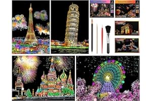JIANTA Dessin Gratter, 16pcs Feuilles Cartes à Gratter A4 et A5, Scratch Art Paper avec 5 Outils, pour Maison, école, Éeintures Décoratives, Cadeaux, Souvenirs de Voyage