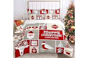 IUNTWEIE Copripiumino matrimoniale natalizio, copripiumino rosso con Babbo Natale e alce, decorazione natalizia, morbido set di biancheria da letto con zip (A, 220x240cm)