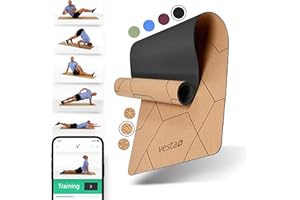 Vesta+ Mata do jogi z korka TPE + aplikacja fitness – zrównoważona mata do jogi z korka do jogi dla Twojego treningu – zwycięzca testu wśród mat korkowych, jako mata do jogi, korka, mata sportowa,