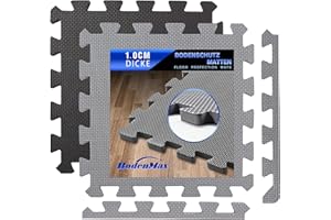 ‎BODENMAX BodenMax Bodenschutzmatte Sportmatte Puzzlematte Fitnessmatte rutschfest Pool Unterlegmatte Bodenschutz | 30x30x1cm | schwarz und grau | 18, 36, 54, 108 Teile