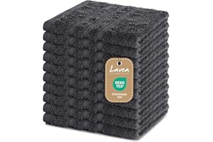 ‎LAVEA Lavea® 10er Set Seiftuch 30x30 cm – Hochwertige Gästehandtücher 30x30 aus 100% Baumwolle, Frottierserie Elena – Saugstark, Waschbar und Strapazierfähig - Anthrazit