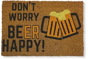 koko doormats Felpudo Original de Coco Natural “Don't Worry Beer Happy” | Alfombra de Entrada Antideslizante para Exterior e Interior | 60x40 cm | Diseño Divertido | Base PVC Segura