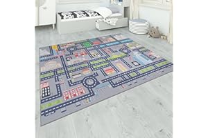 ‎PACO HOME Paco Home Dywan Dzieci璚y Szary Dla Dzieci Do Zabawy Z Motywem Ulic Dziewczynki Ch這pcy, Rozmiar:200 cm Quadrat, Kolor:Szary