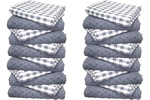 A & B TRADERS 100% Cotton Terry Tea Towels Packs (Sets of 2, 3, 6, 12 or 15) Egyptian Mono Check Superdry Soft Professional Hotel Quality Kitchen Dish Cloth (Silver, 24)