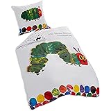 Herding Bettwäsche Raupe Nimmersatt, Kopfkissenbezug 80x80cm, Bettbezug 135x200cm, mit Knopfleiste