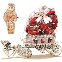 Skylofts Beautiful 10pc Chocolate Horse Decoration Piece with Women Watch Birthday Gifts (Pink) (with Watch)