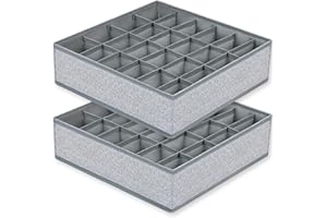 KATTAO Set Organizer Cassetti 24 Scomparti Pieghevoli, Scatole per Armadio Salvaspazio per Calze, Intimo, Cravatte, Cinture – Contenitori Tessuto per Cassetti e Trasloco (Linen Grey 2 pezzi)