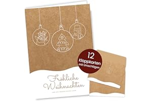 GENTLE NORTH Weihnachtskarten mit Umschlag Set (12 Stück) - A6 Klappkarten für Weihnachten - Christmas Postkarte mit Umschlägen für deine Weihnachtsgrüße - Coole Weihnachtspostkarten mit und ohne Sprüche