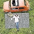 Enipate Geometric Outdoor Rugs for Garden Patios Clearance, 4x6ft Reversible & Easy Cleaning Decking Rug, Portable Comfortable Woven Waterproof Carpet (120x180cm, Grey)