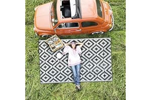 Enipate Geometric Outdoor Rugs for Garden Patios Clearance, 4x6ft Reversible & Easy Cleaning Decking Rug, Portable Comfortable Woven Waterproof Carpet (120x180cm, Grey)