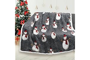 CATALONIA CLASSY Christmas Throw Sherpa Blanket 130 x 150 cm Xmas Pattern, Super Soft Fluffy Sherpa Throw TV Blanket Decorative Blanket for Bed Couch Holidays Snowman
