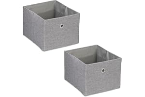 Relaxdays Aufbewahrungsbox, kleine Ordnungsbox aus Stoff, 2er-Set, HBT: 16 x 20,5 x 25 cm, Faltbarer Regalkorb, Grau