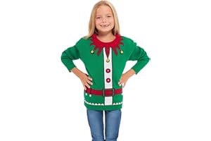 HSA Pull de Noël tricoté unisexe pour filles et garçons - Motif elfe et étoiles - Pour enfants de 2 à 14 ans