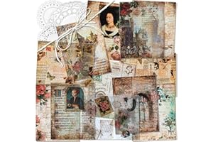 MAYPLOUS Papier à motif vintage Papier de scrapbooking Papier décoratif Papier de découpage Simple face Divers motifs Pas de répétition pour la fabrication de cartes Collage d'art et d'artisanat (Emily)