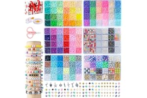 SJZWSD 6-Box Friendship Bracelet Making Kit - 16,000pcs Clay Beads, Seed & Glass Collection, Jewelry Making Kit, Letter Beads, Charms