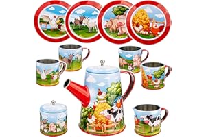 alles-meine.de GmbH 13 TLG. Set Puppengeschirr/Teeservice & Kaffeeservice - Bauernhof Tiere - Geschirr aus Blech - Metall - Blechgeschirr - Kinderküche - Picknickset Puppenkü..