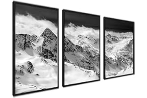 ag.art deco Affiche Decoration Murale 40x50 cm | Affiche Murale pour Salon et Chambre à Coucher | Poster Mural Sans Cadre | Lot de 3 Tableaux (Montagnes Noir et Blanc)