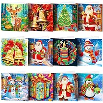 DIY Diamant Painting Weihnachtskarten-Set – 12 Stück Inkl. Umschlägen, Werkzeug & Pailletten, 5D Glitzer-Effekt