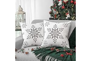 Lewondr White Snowflake Pillow Covers 18x18 Christmas Throw Pillow Covers Set of 2 Soft Velvet Embroidery Cushion Cover Winter Holiday Decor for Bed Sofa Chair Home Xmas decoration