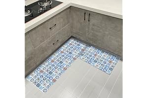 HZVRTN Kitchen Rugs Set 2 Piece Non-Slip Kitchen Mats and Rugs Runner 40x60cm+40x120cm,Comfort Kitchen Floor Mat Waterproof Standing Mats for Office Home Indoor Outdoor (Blue Plaid)