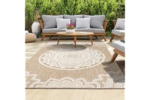 homeart Outdoor Rug - Easy-Clean, Durable, Stain-Resistant, Weather & UV Resistant Indoor & Outdoor Rugs for Porch, Deck, Balcony, Garden, Picnic and Patio | Mandala Natural, Cream - 200x290cm