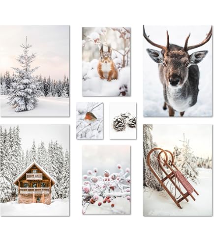 Winter Schneelandschaft Leinwand-Bilder – 3-teilig, Je 40x50 Cm, Rahmenlos, Moderne Wanddekoration
