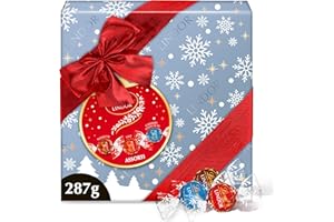 Lindt - Boîte Cadeau LINDOR - Assortiment de Chocolats au Lait, Noisettes, Caramel Pointe de Sel - Cœur fondant - Idéal pour Noël, 287g