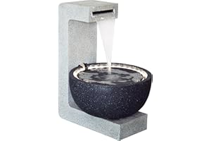 dobar® 96120e Großer Design Gartenbrunnen Juno | Terrassenbrunnen mit LED-Beleuchtung | Wasserfall aus Polyresin | Springbrunnen Outdoor | Dekorativer Zierbrunnen | 52 x 44 x 65 cm Grau/Hellgrau