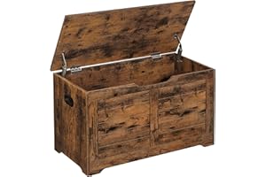 VASAGLE Storage Chest, Storage Bench, Blanket Box with 2 Safety Hinges, Shoe Storage Bench, Rustic Style, 40 x 80 x 46 cm, for Hallway, Bedroom, Living Room, Rustic Brown LSB063T01