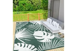 Capslpad Waterproof Leaves Outdoor Rug 270x365cm Reversible Lightweight Plastic Straw Rug Recycled Portable RV Travel Rugs Picnic Blanket Mat for Garden Backyard Camping BBQ Deck Beach, Dark Green