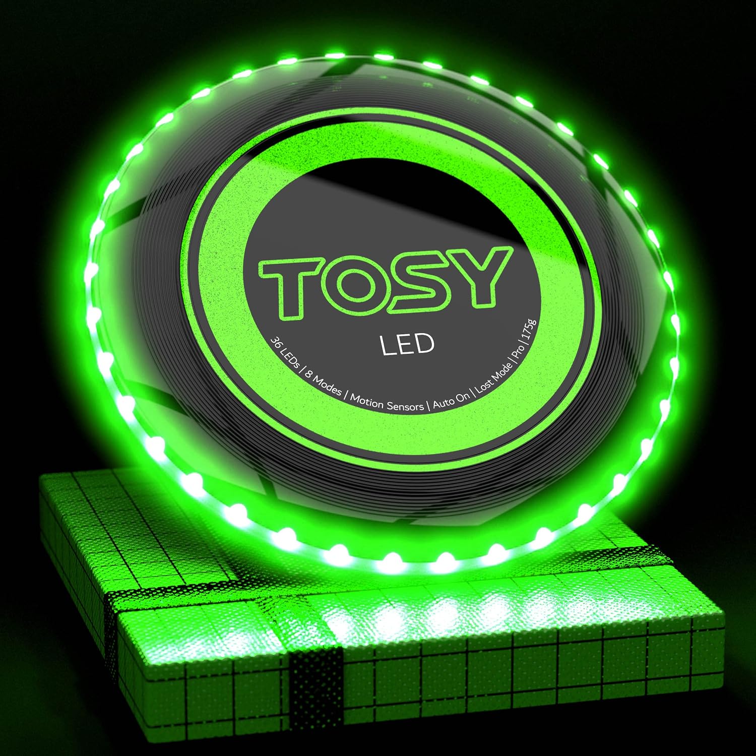 TOSY Flying Disc - 36 Leds, Brillante, Modos Inteligentes, iluminación automática, Recargable, Regalo de Pascua y cumpleaños para niños y Adolescentes, Frisbee de 175 g