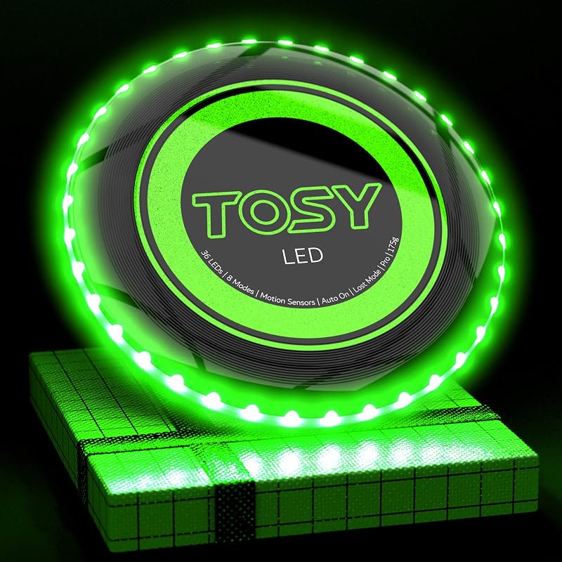 TOSY Flying Disc - 36 Leds, Brillante, Modos Inteligentes, iluminación automática, Recargable, Regalo de Pascua y cumpleaños para niños y Adolescentes, Frisbee de 175 g