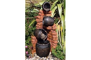 Primrose 119cm Regal 4 Tier Oil Jar Brick Wall Cascade Outdoor Water Feature with LED Lights