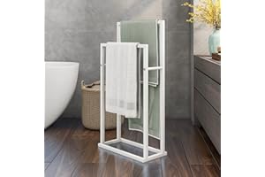 BOFENG 2 Tier White Freestanding Towel rail Chrome Towel Rack Stand, Anti-rust coating metal Ladder Towel Holder for Bathroom Accessories Organizer for Bath Storage & Hand Towels,Washcloths