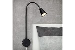 Briloner Leuchten - Lámpara de cama LED, lámpara de cama con brazo flexible, interruptor de encendido y apagado, 4 vatios, 400 lúmenes, 3000 Kelvin, metal, negro