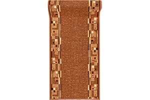 Mazovia Alfombra de Pasillo Larga - Alfombra Antideslizante Geometría Moderno - Pelo Corto - Alfombras de Pasillo por Metros - Alfombras para Pasillos Largos - Beige - 67 x 475 cm