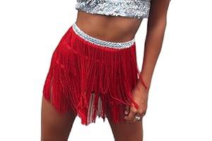 MUNAFIE Pañuelo para danza del vientre, disfraz de danza latina, faldas de lentejuelas, borla, flecos, falda para mujer