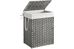 SONGMICS - Storage Basket - 90L Dirty Laundry Basket with Lid - Foldable, Removable Fabric Bag and Handles - For Blankets, Clothes, Living Room, Bedroom, Laundry Room - Grey - LCB51WG