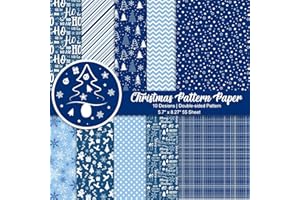 Morcheiong Set di 55 fogli di carta decorativa con motivo Merry Christmas, per realizzare biglietti, album fotografici, 10 disegni (blu, 14,5 x 21 cm)